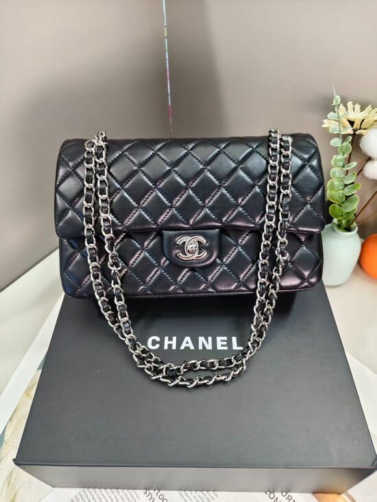 CHANEL Handbags - Chanel Black Lambskin Quilted Classic Flap Bag Sliver